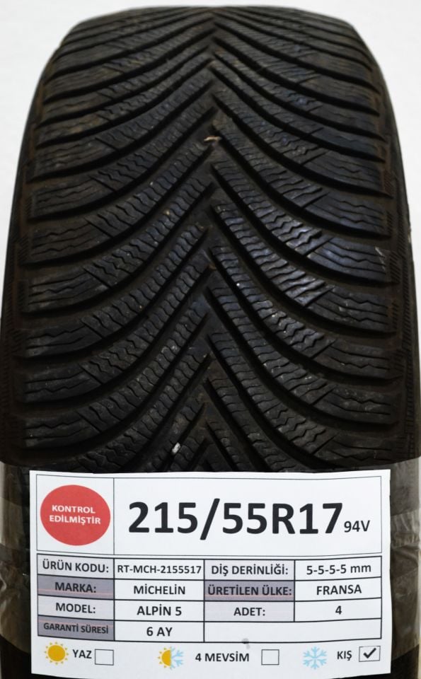 Michelin 215/55R17 94V Alpin5 2.El Kış Lastiği