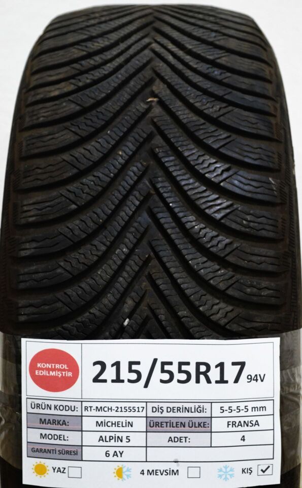 Michelin 215/55 R17 Alpin 5 94V Kış 2. El Lastik