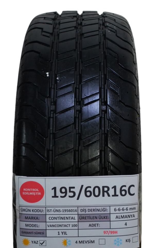 Continental 195/60 R16C Van Contact 100 99/97H Yaz 2. El Lastik Takım