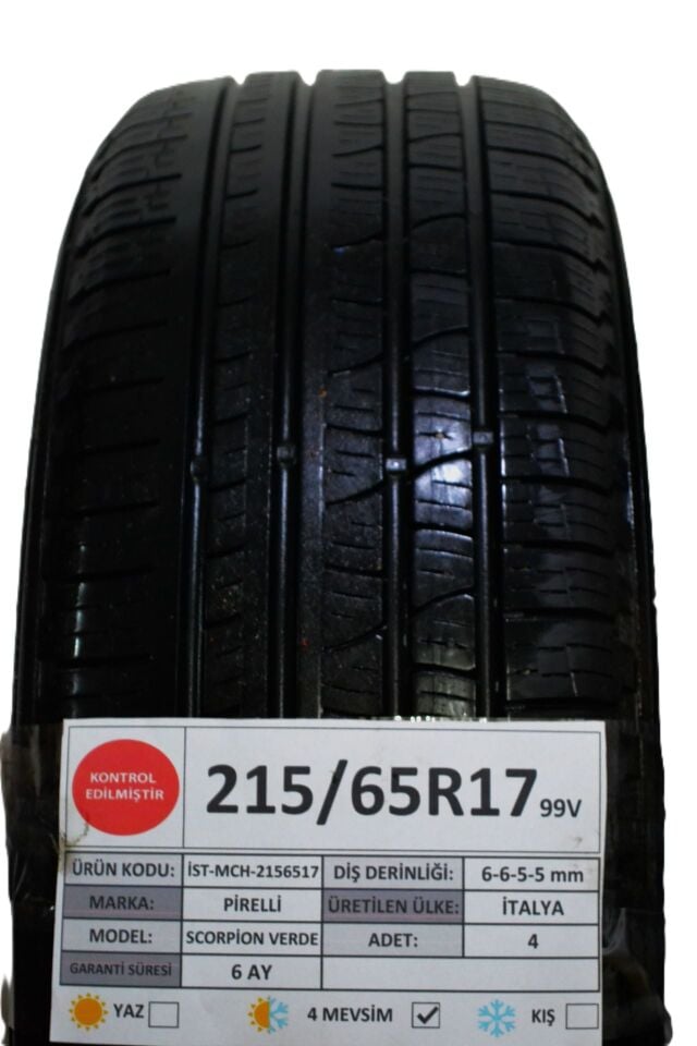 Pirelli 215/65 R17 Scorpion Verde 99V Dört Mevsim 2. El Lastik Takım