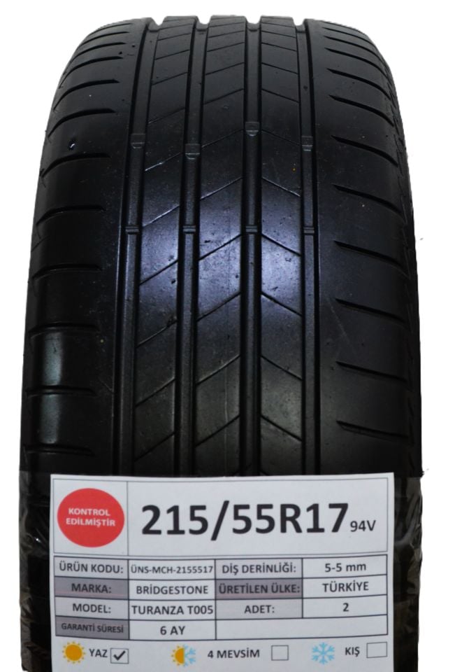 Bridgestone 215/55R17 94V TuranzaT005 2.El Çift Yaz Lastiği