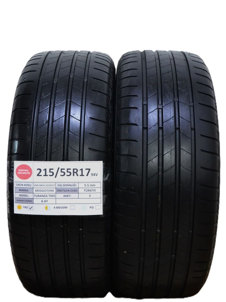 Bridgestone 215/55R17 94V TuranzaT005 2.El Çift Yaz Lastiği