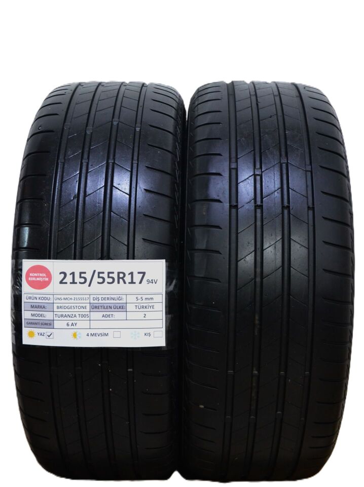 Bridgestone 215/55 R17 Turanza T 005 94V Yaz 2. El Lastik Çift