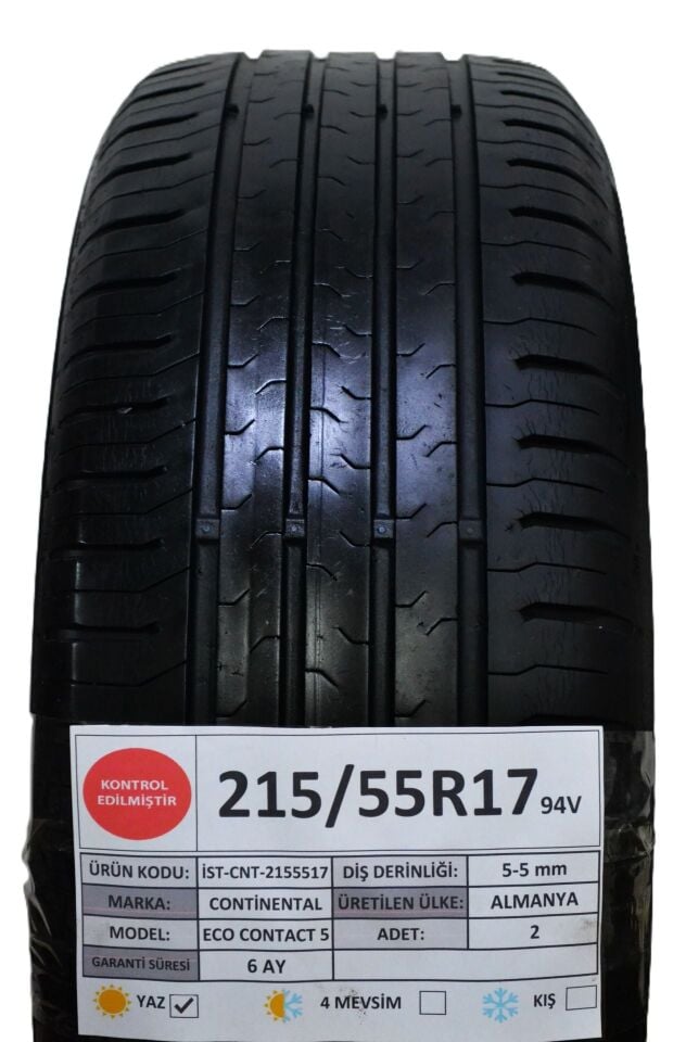 Continental 215/55 R17 Eco Contact 5 94V Yaz 2. El Lastik Çift
