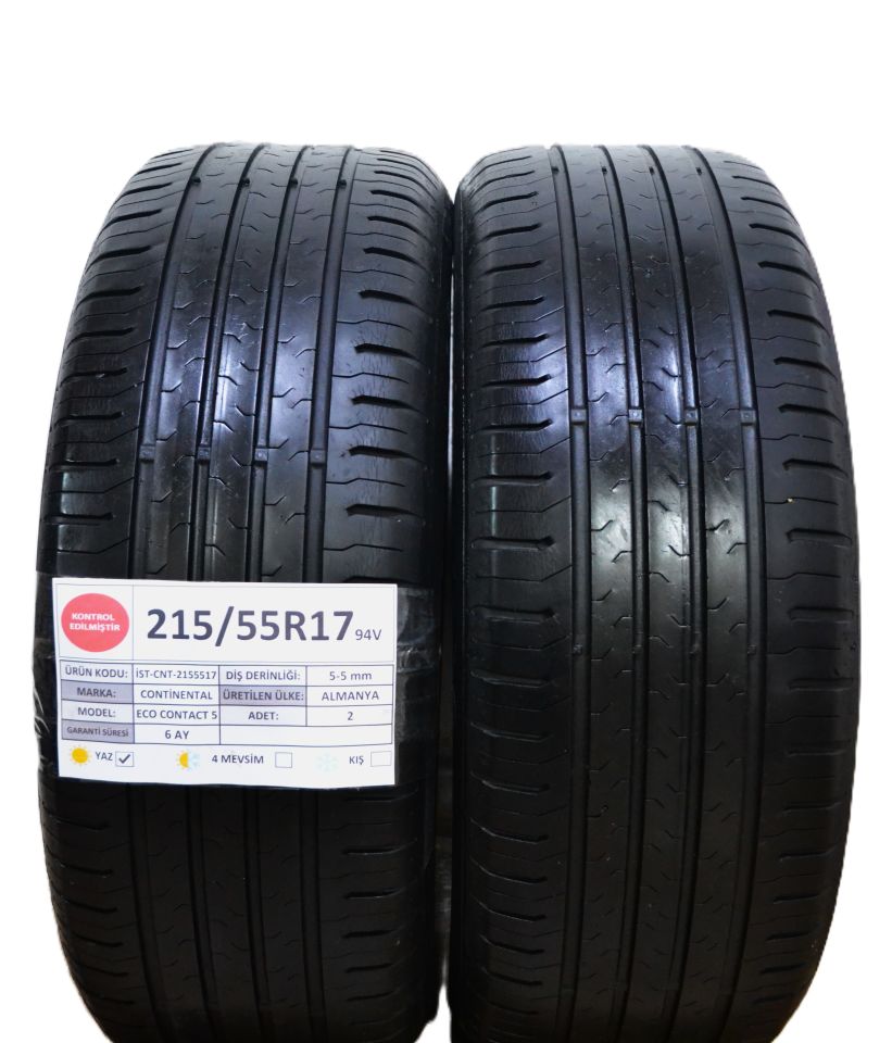 Continental 215/55R17 94V EcoContact 5 2.El Çift Yaz Lastiği