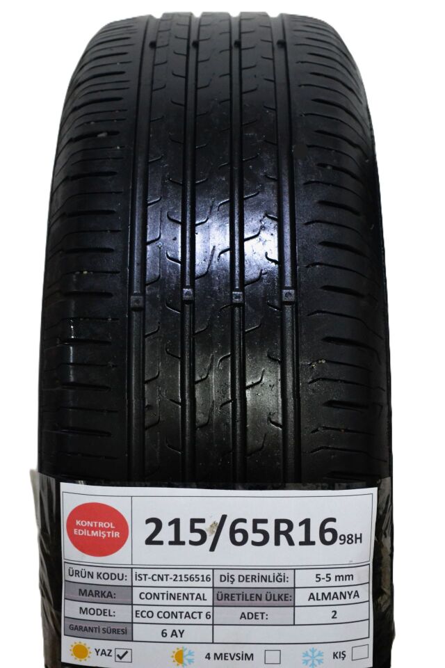 Continental 215/65 R16 Eco Contact 6 98H Yaz 2. El Lastik Çift