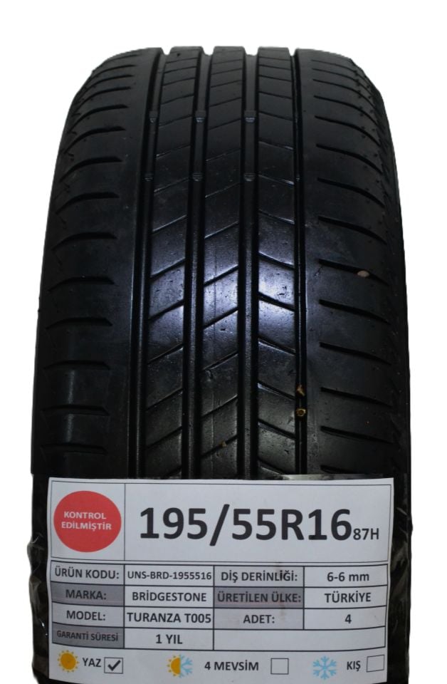 Bridgestone 195/55R16 87H Turanza T005 2.El Çift Yaz Lastiği
