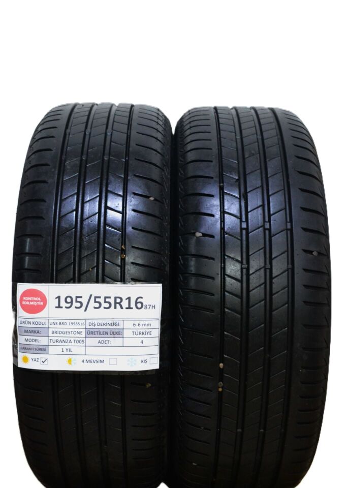 Bridgestone 195/55 R16 Turanza T 005 87H Yaz 2. El Lastik Çift