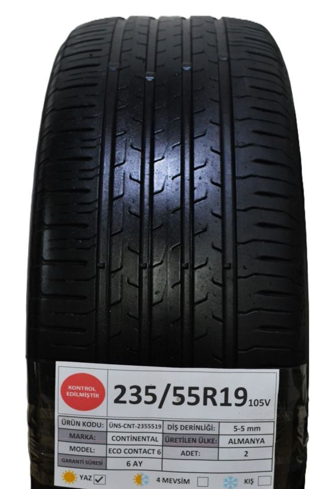 Continental 235/55R19 105V EcoContact 6 2.El Çift Yaz Lastiği