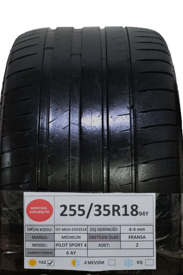 Michelin 255/35 R18 Pilot Sport 4 94Y Yaz 2. El Lastik Çift