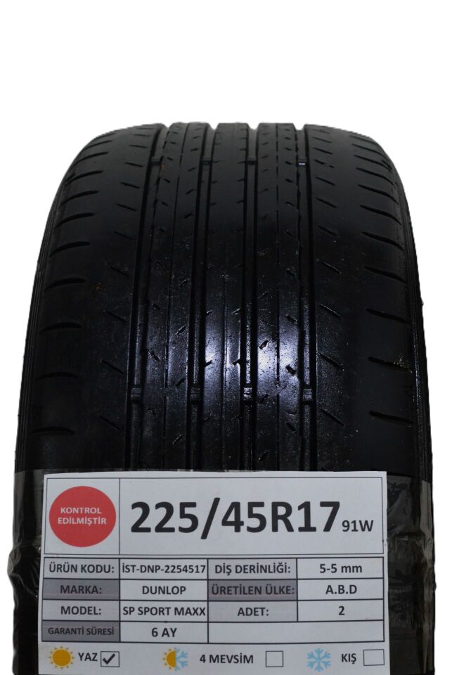 Dunlop 225/45 R17 Sp Sport Maxx 91W Yaz 2. El Lastik Çift