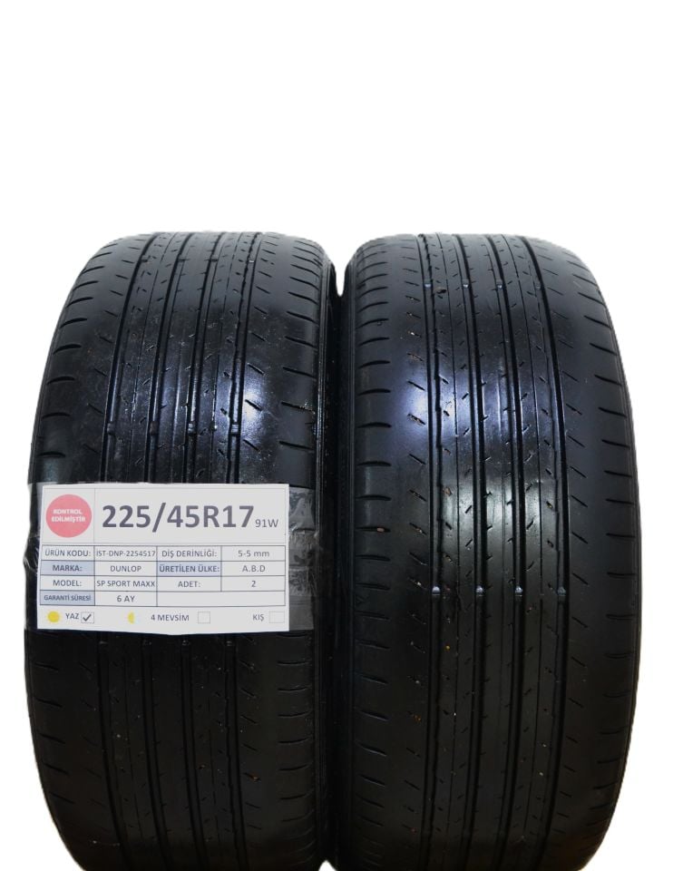 Dunlop 225/45R17 91W SpSport Maxx 2.El Çift Yaz Lastiği