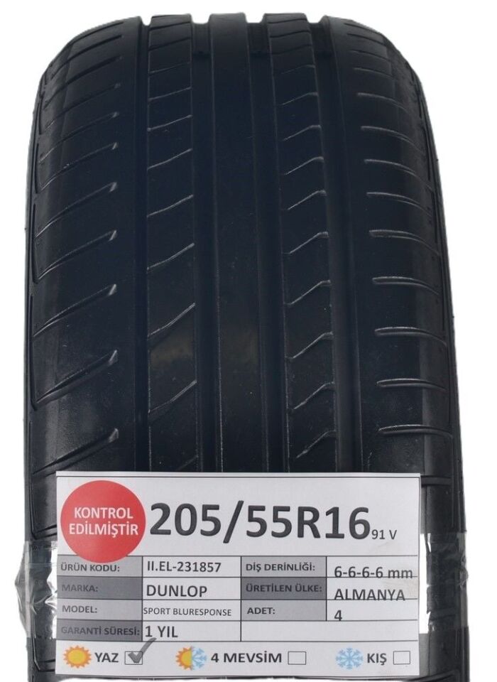Dunlop 205/55 R16 Sport Bluresponse 91V Yaz 2. El Lastik Takım