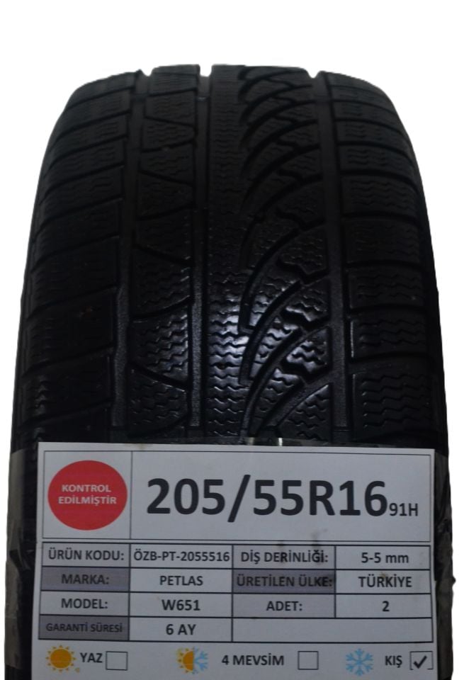 Petlas 205/55R16 91H W651 2.El Çift Kış Lastiği