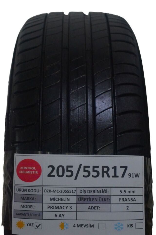 Michelin 205/55 R17 Primacy 3 91W Yaz 2. El Lastik Çift