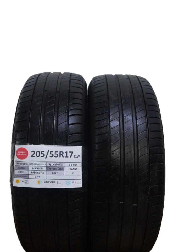 Michelin 205/55 R17 Primacy 3 91W Yaz 2. El Lastik Çift