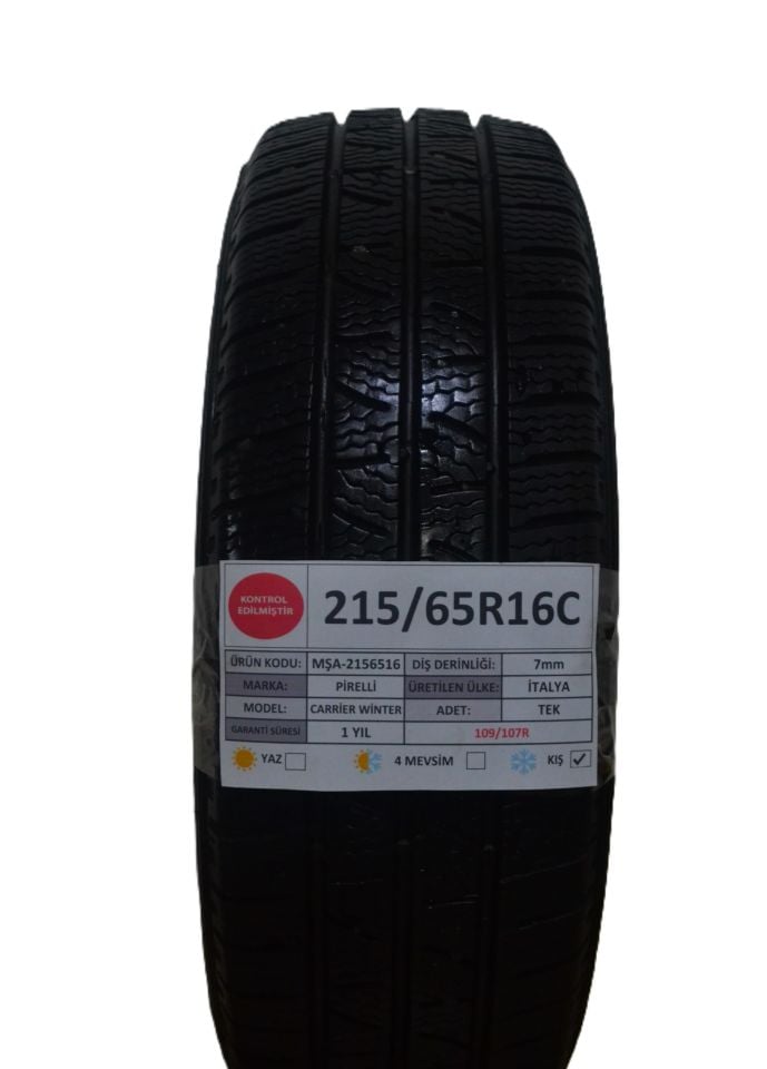Pirelli 215/65R16 C 109/107R Carrier Winter 2.El Tek Kış Lastiği
