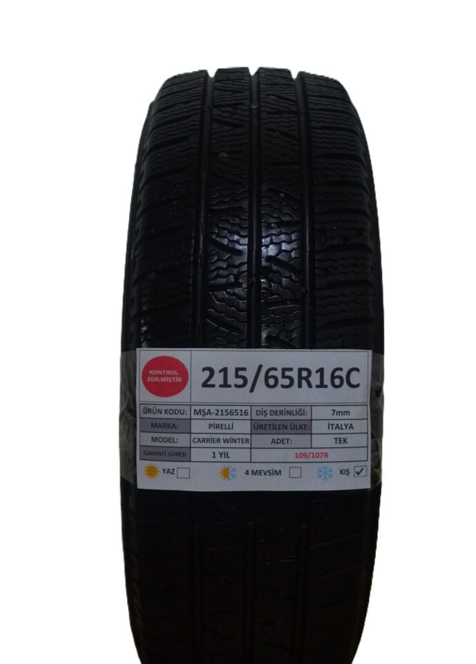 Pirelli 215/65 R16C Carrier Winter 109/107R Kış 2. El Lastik