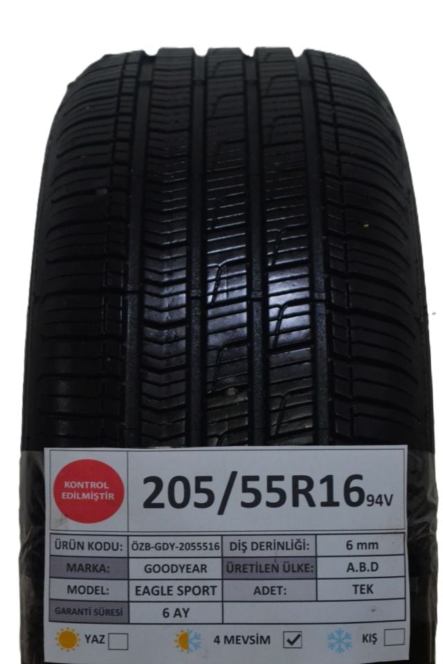 Goodyear 205/55R16 94V Eagle Sport 2.El Tek Dört Mevsim Lastik