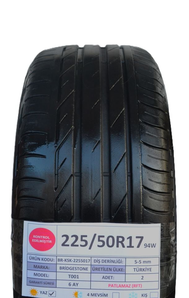 Bridgestone 225/50R17 94W RFT T001 2.El Çift Yaz Lastiği