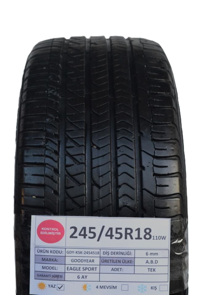 Goodyear 245/45R18 96W Eagle Sport 2.El Tek Yaz Lastiği