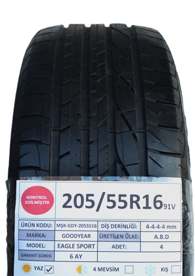 Goodyear 205/55R16 91V Eagle Sport 2.El Takım Yaz Lastiği