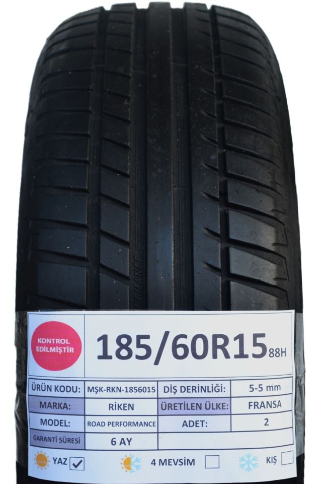 Riken 185/60R15 88H Road Performans 2.El Çift Yaz Lastiği