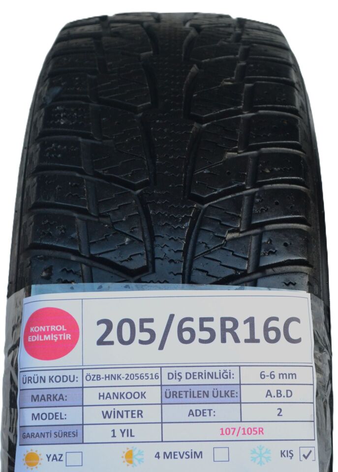 Hankook 205/65 R16C Winter 107/105R Kış 2. El Lastik Çift