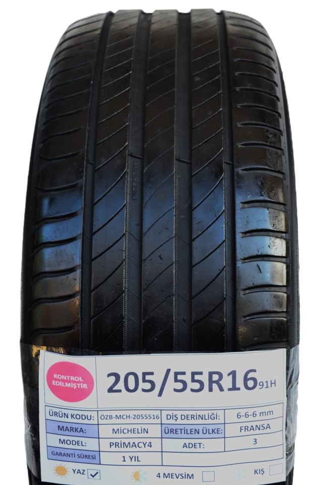 Michelin 205/55R16 91V Primacy4 2.El 3Adet Yaz Lastiği