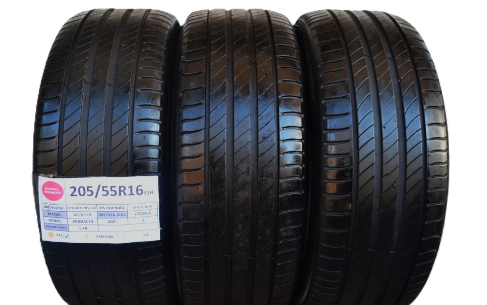 Michelin 205/55R16 91V Primacy4 2.El 3Adet Yaz Lastiği