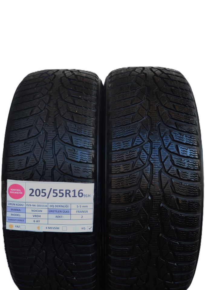 Nokian 205/55R16 91H VRD4 2.El Çift Kış Lastiği