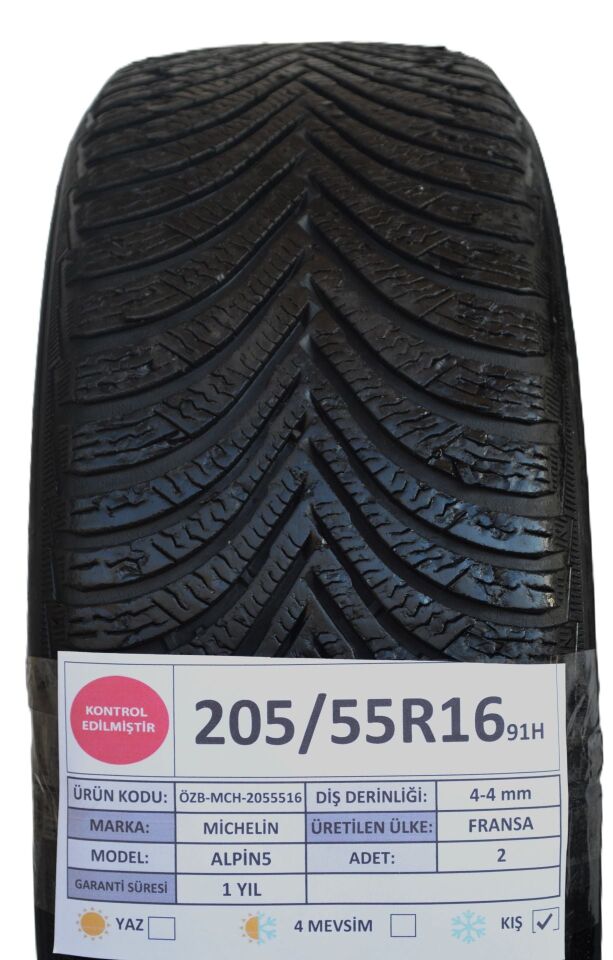 Michelin 205/55 R16 Alpin 5 91T Kış 2. El Lastik Çift