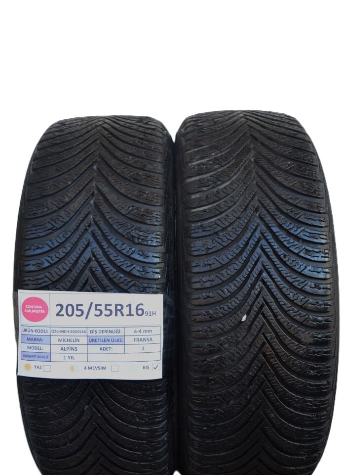 Michelin 205/55 R16 Alpin 5 91T Kış 2. El Lastik Çift