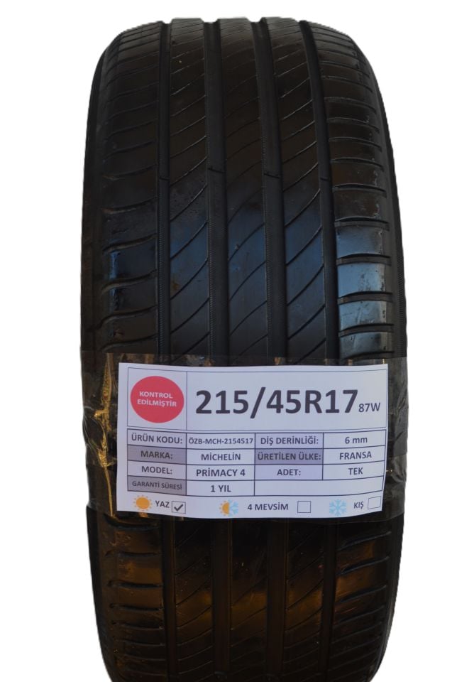 Michelin 215/45R17 87W Primacy4 2.El Tek Yaz Lastiği