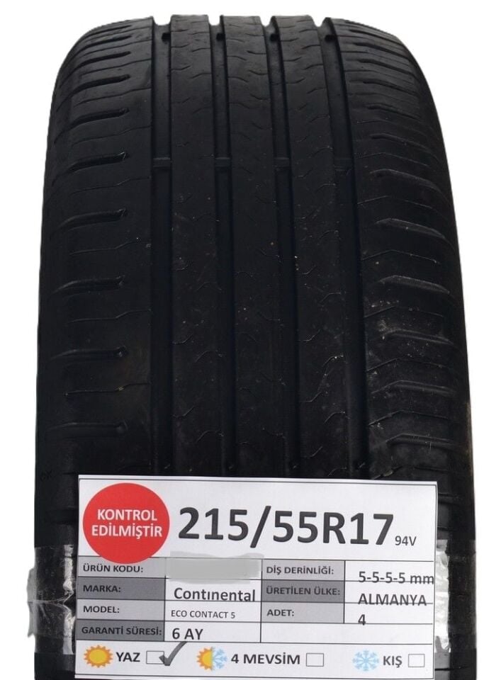 Continental 215/55 R17 Ecocontact 5 94V Yaz 2. El Lastik