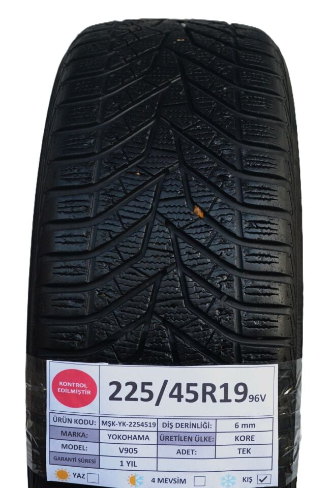 Yokohama 225/45 R19 V 905 96V Kış 2. El Lastik