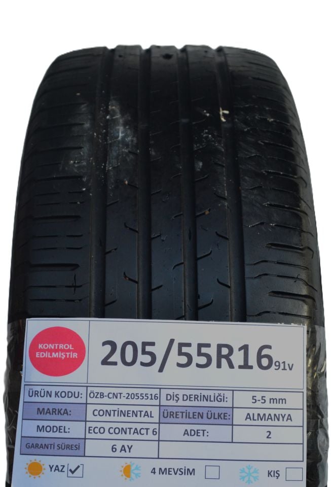 Continental 205/55R16 91V EcoContact 5-6 2.El Çift Yaz Lastiği
