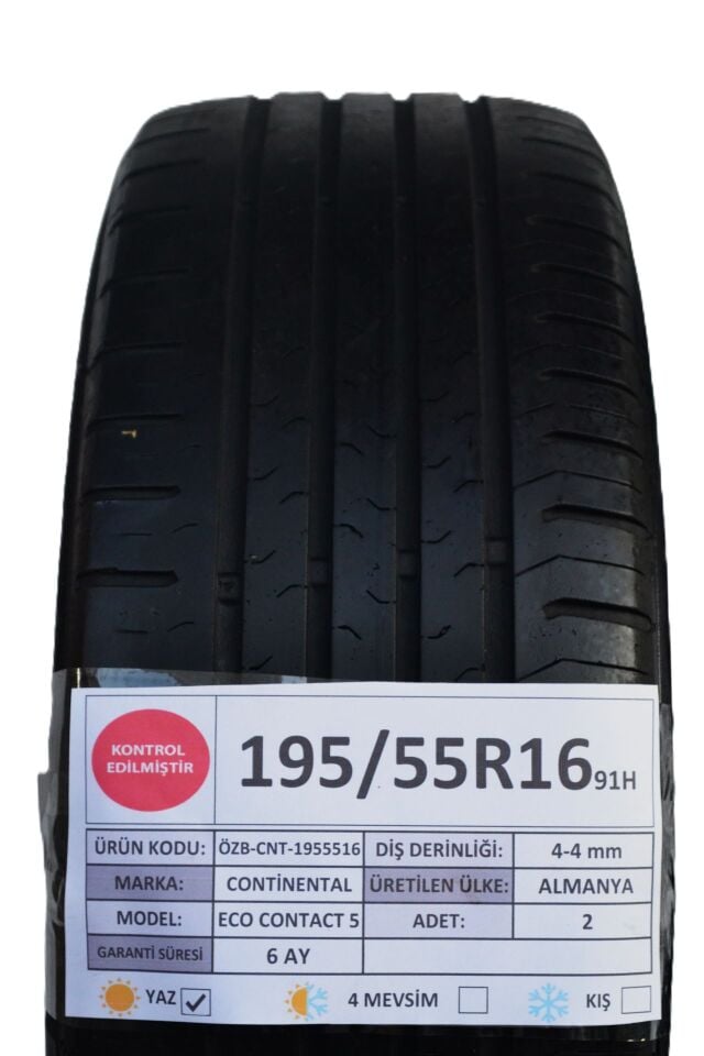 Continental 195/55 R16 Eco Contact 5 91H Yaz 2. El Lastik Çift