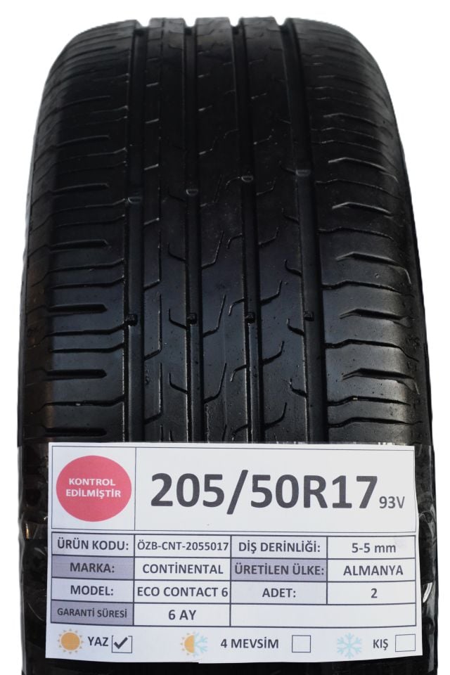 Continental 205/50R17 93V EcoContact 6 2.El Çift Yaz Lastiği