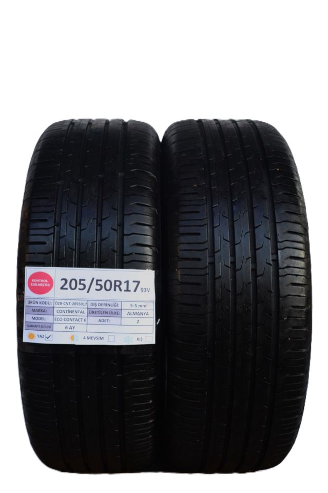 Continental 205/50R17 93V EcoContact 6 2.El Çift Yaz Lastiği