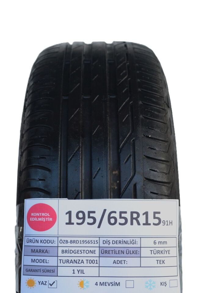 Bridgestone 195/65 R15 Turanza T 001 91H Yaz 2. El Lastik