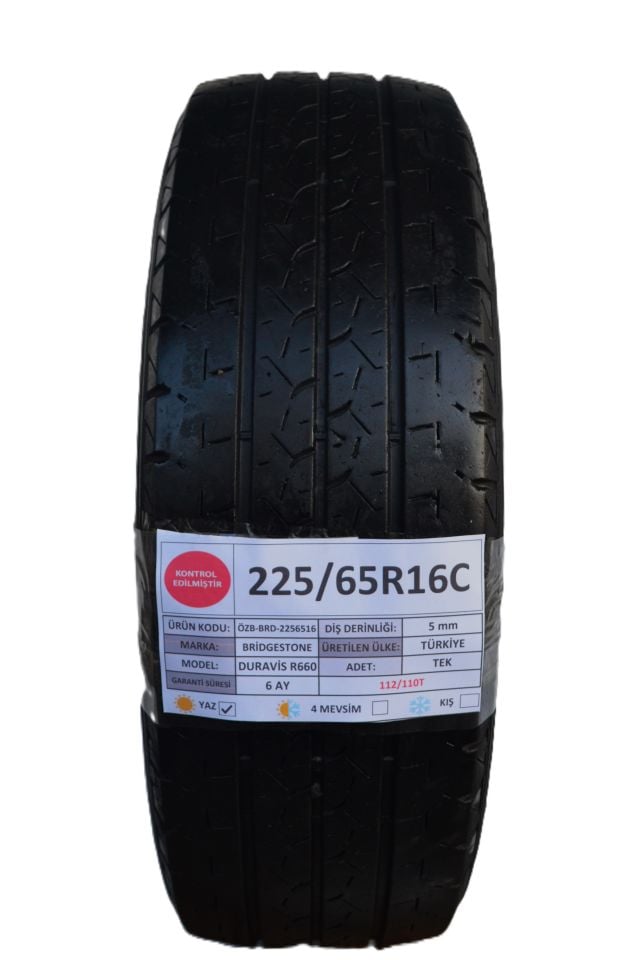 Bridgestone 225/65R16C 112/110T Duravis R660 2.El Tek Yaz Lastiği
