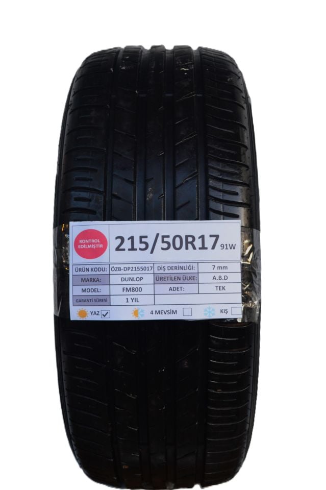Dunlop 215/50R17 91W Sport Fm800 2.El Tek Yaz Lastiği