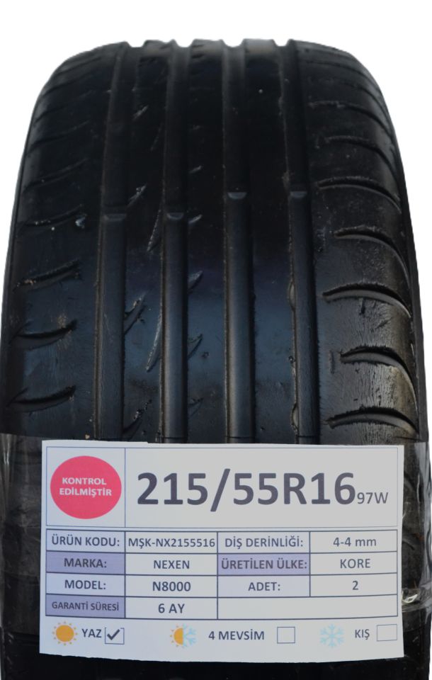 Nexen 215/55R16 97W N8000 2.El Çift Yaz Lastiği