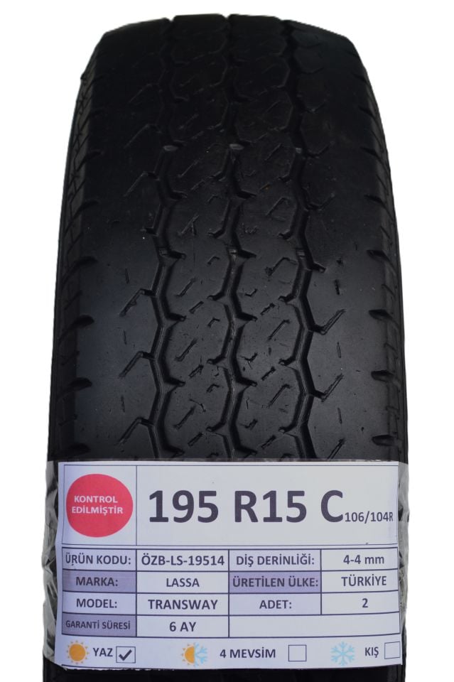 Lassa 195/15C 106/104R Transway 2.El Çift Yaz Lastiği