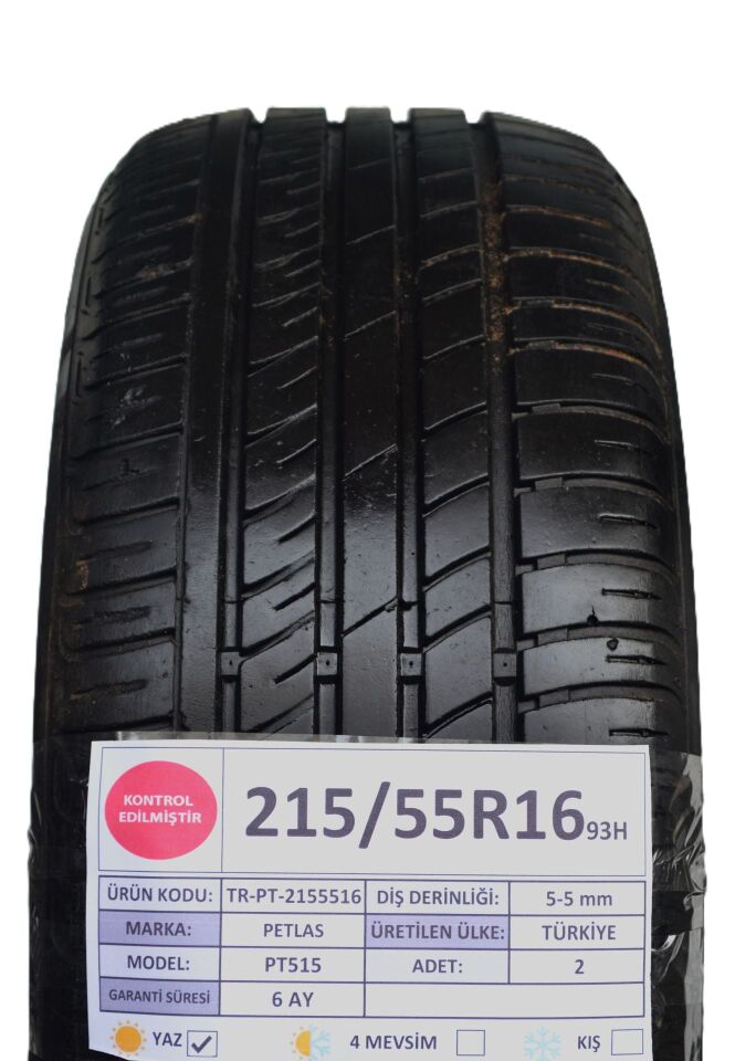 Petlas 215/55 R16 PT 515 93H Yaz 2. El Lastik Çift