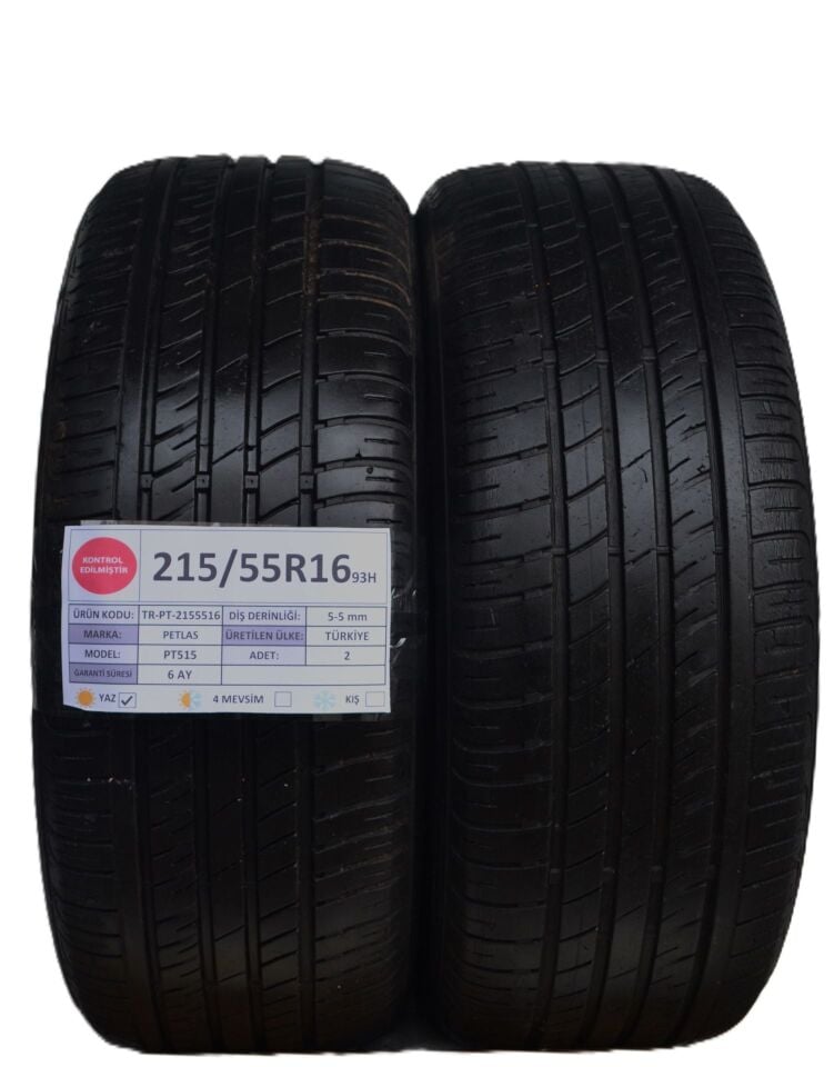 Petlas 215/55 R16 PT 515 93H Yaz 2. El Lastik Çift