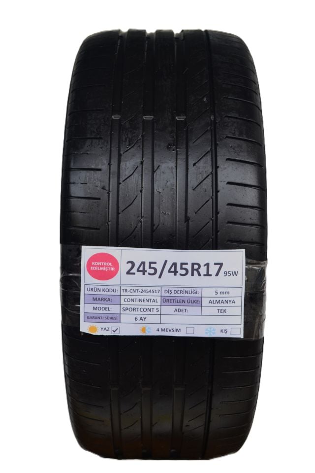 Continental 245/45R17 95W SportaContact5 2.El Tek Yaz Lastiği