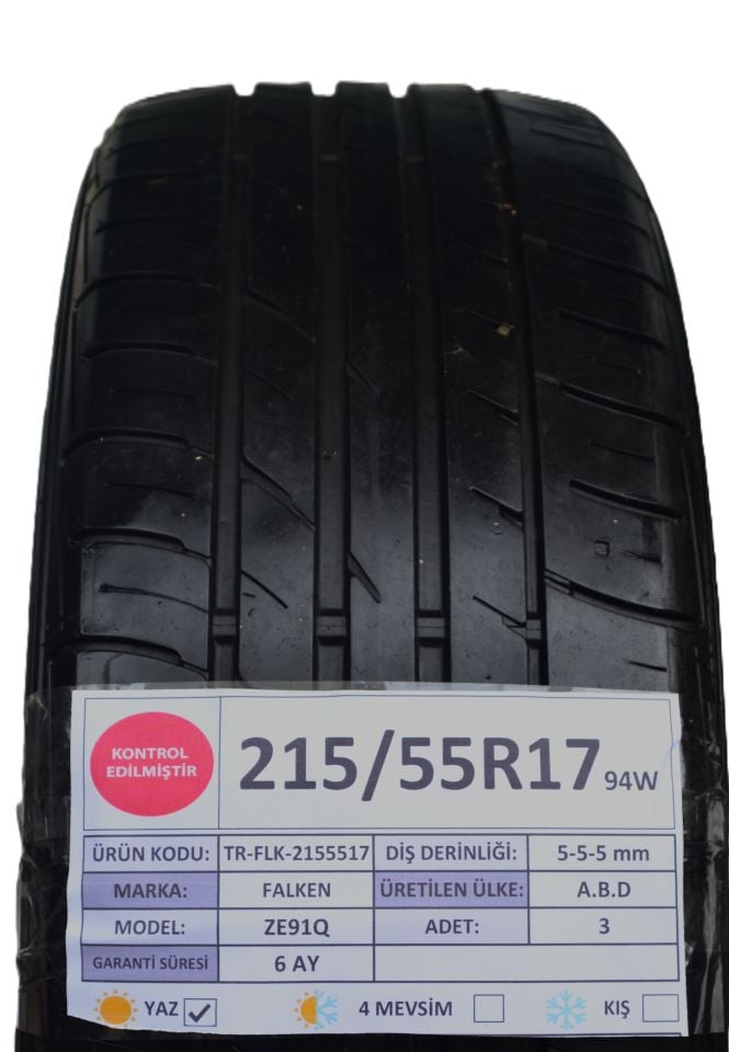 Falken 215/55R17 ZE91Q 2.El 3 Adet Yaz Lastiği