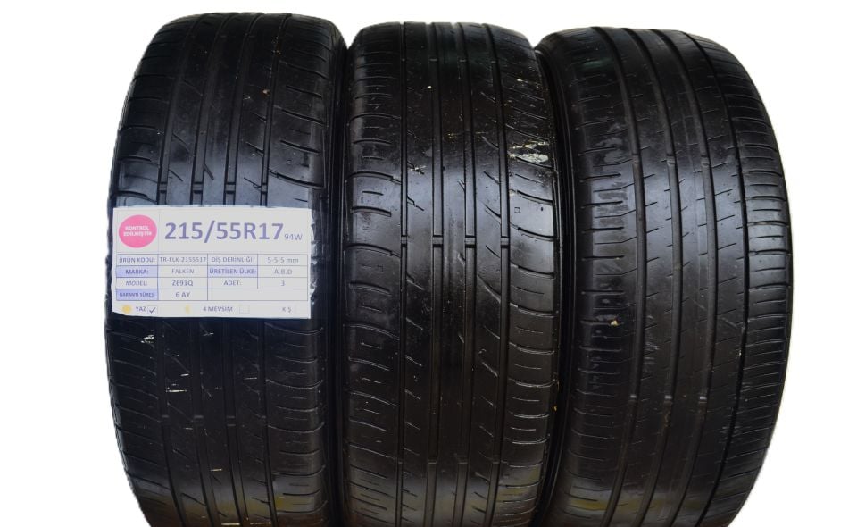 Falken 215/55R17 ZE91Q 2.El 3 Adet Yaz Lastiği